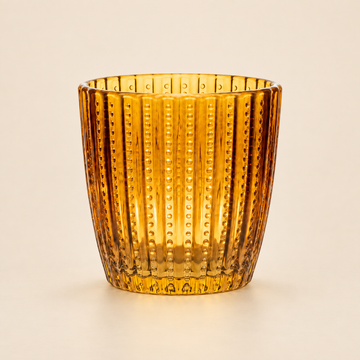 Teelichthalter „Amber Dots“ Glas Gerippt 9cm – 3 Farben – freisteller bernstein