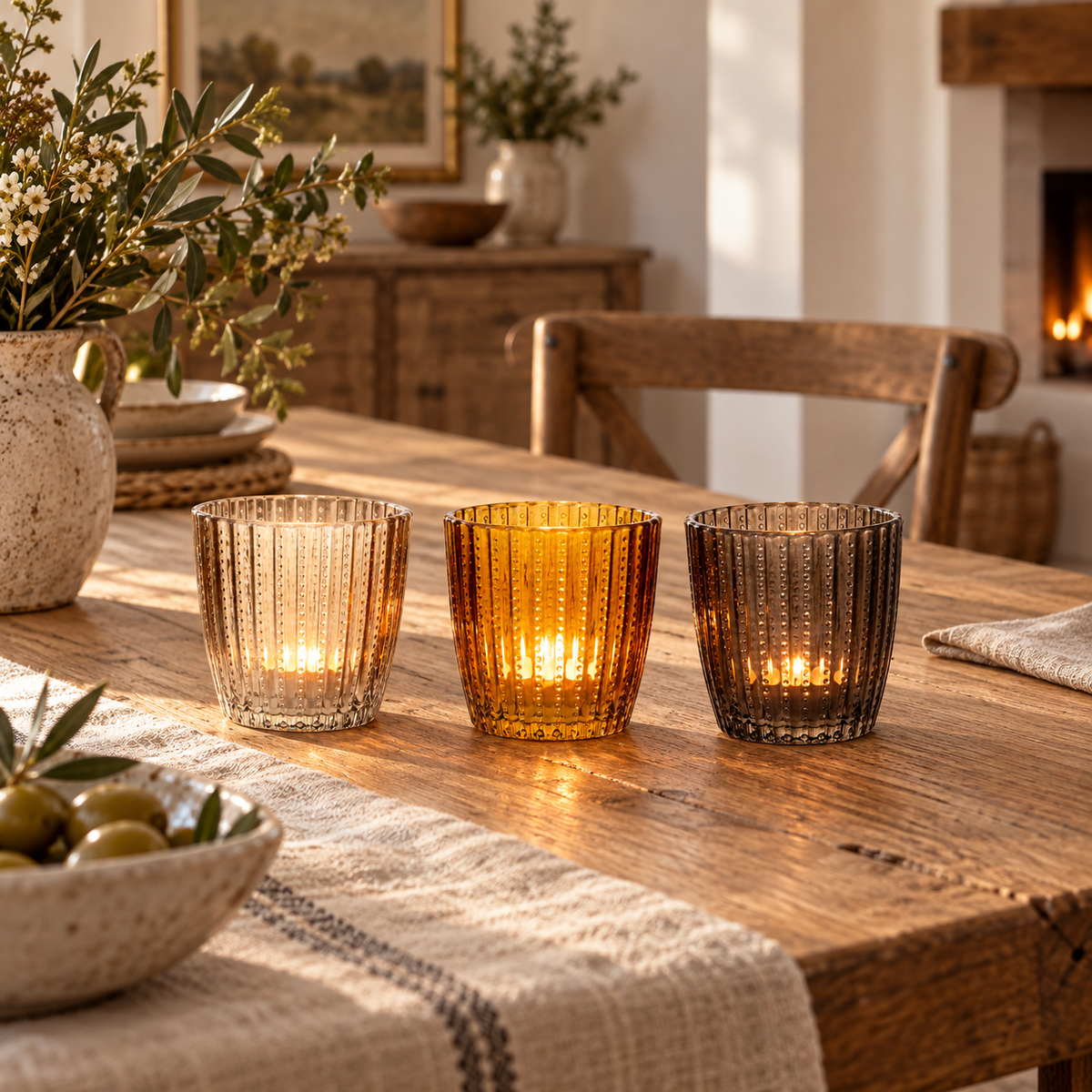 Teelichthalter „Amber Dots“ Glas Gerippt 9cm – 3 Farben – ambiente 2