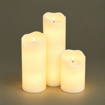LED-Kerzen Lumière im 3er-Set mit warmweiß leuchtender Flammenspitze und von innen beleuchtetem Kerzenkörper – Produktansicht