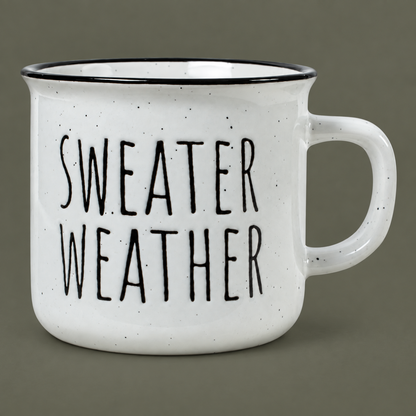 Becher Tasse „Sweater Weather“ Keramik Weiß 285ml – Freisteller