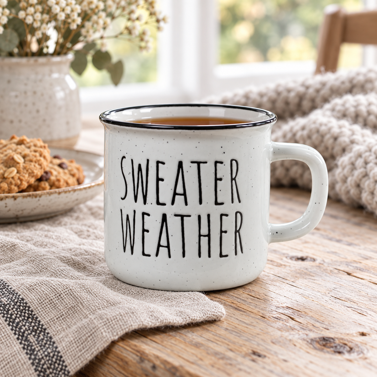 Becher Tasse „Sweater Weather“ Keramik Weiß 285ml – Ambiente · Nahaufnahme