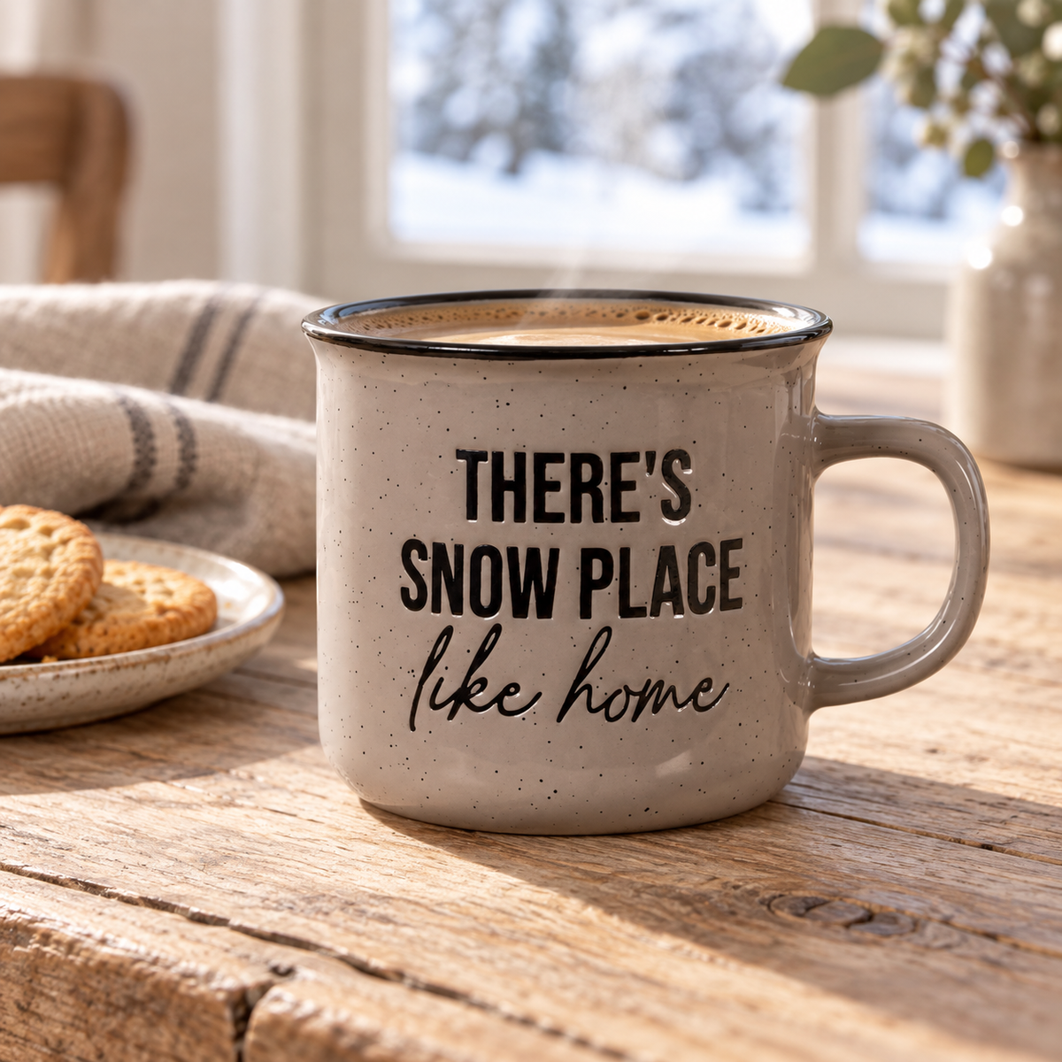 Becher Tasse „Snow Place Like Home“ Keramik Taupe 285ml – Ambiente · Nahaufnahme