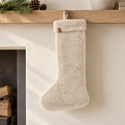 Weihnachtsstrumpf „Teddy“ zum Befüllen Taupe 47cm – Ambiente · Nahaufnahme