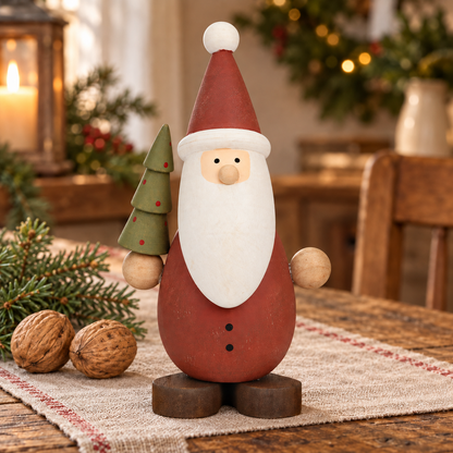 Deko Nikolaus „Niklas“ mit Tannenbaum Holz Rot 16cm – Ambiente · Walnüsse und Leinen