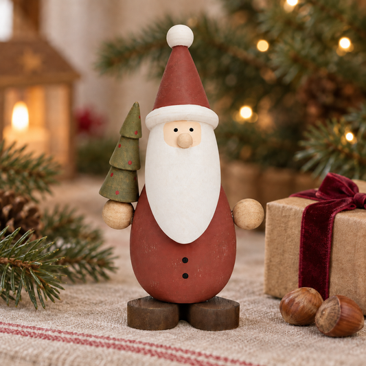 Deko Nikolaus „Niklas“ mit Tannenbaum Holz Rot 16cm – Ambiente · Adventsgeschenk