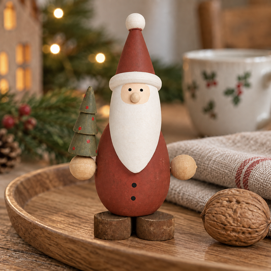 Deko Nikolaus „Nisse“ mit Tannenbaum Holz Rot 12cm – Ambiente · kleines Tablett
