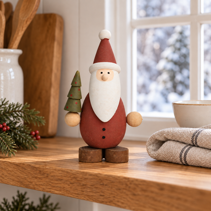 Deko Nikolaus „Nisse“ mit Tannenbaum Holz Rot 12cm – Ambiente · Küchenregal