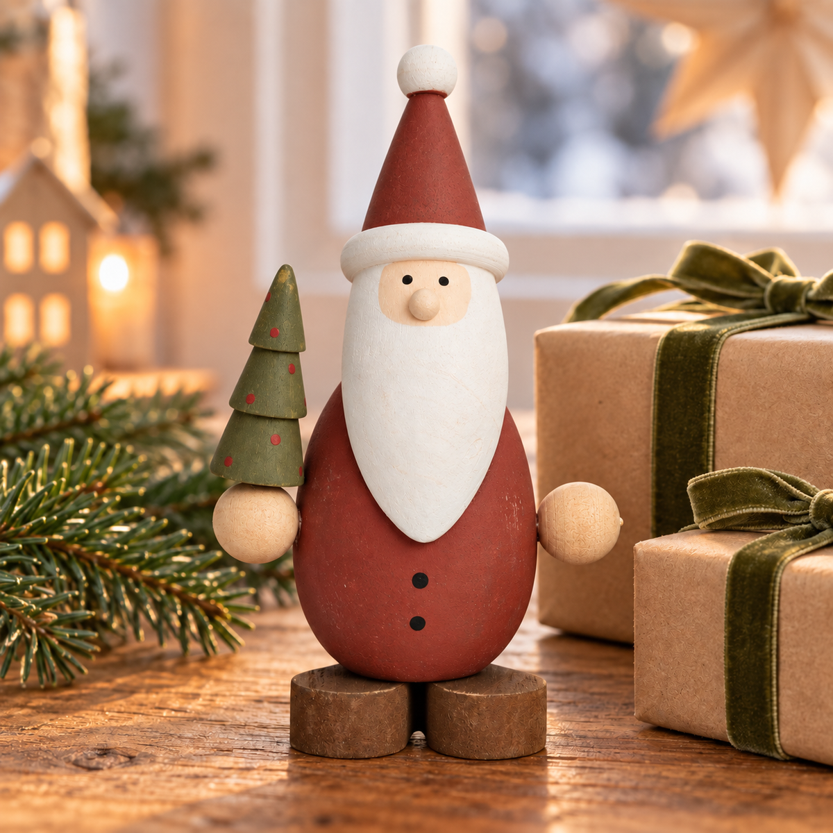 Deko Nikolaus „Nisse“ mit Tannenbaum Holz Rot 12cm – Ambiente · Geschenkbegleiter
