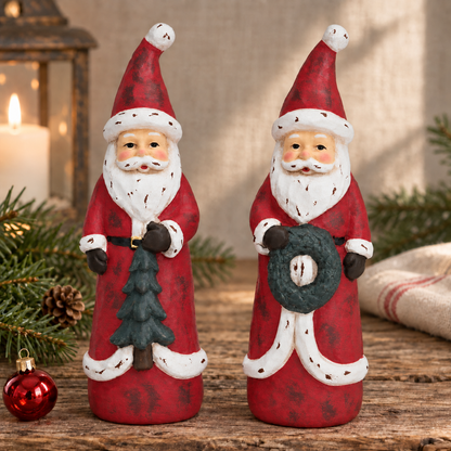 Deko Nikolaus „Klaas“ Ton Rot 20cm Tannenbaum oder Kranz – Ambiente · beide Motive kombiniert