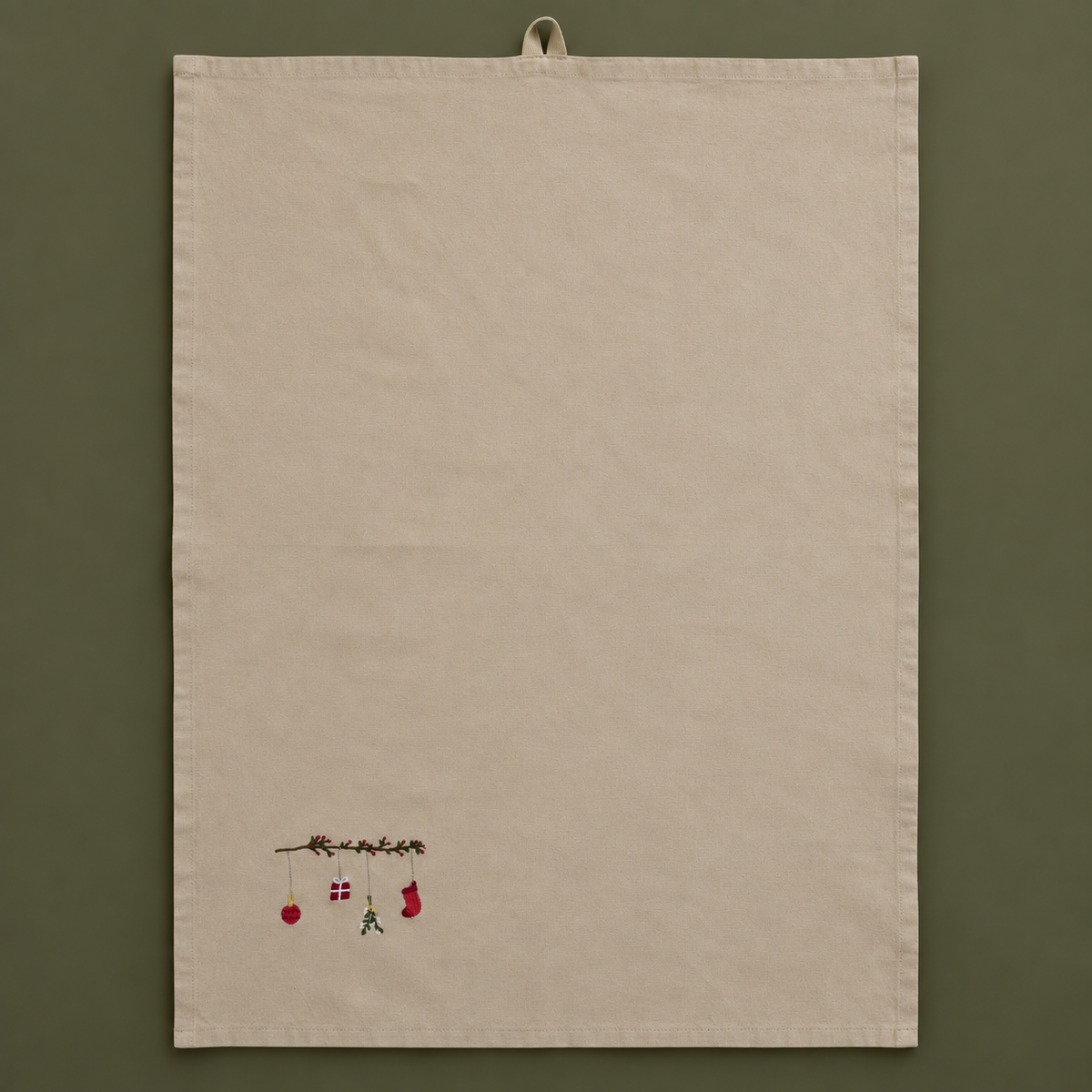 Geschirrtuch „Tradition“ bestickt Baumwolle Natur 50x70cm – Produktansicht
