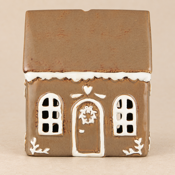 Teelichthaus „Gingerbread“ Türkranz Steingut 14cm – Produktansicht