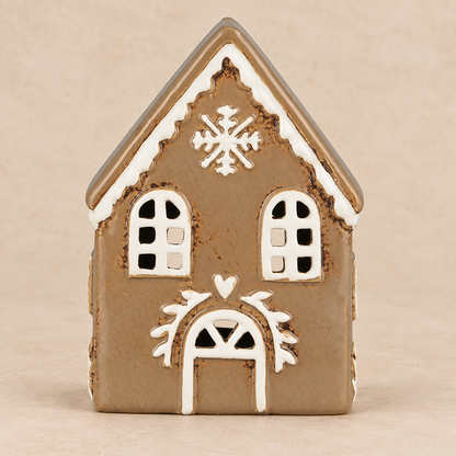 Teelichthaus „Gingerbread“ Schneekristall Steingut 15,5cm – Produktansicht