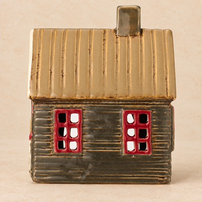 Teelichthaus „Skihütte“ Steingut 12cm – Produktansicht