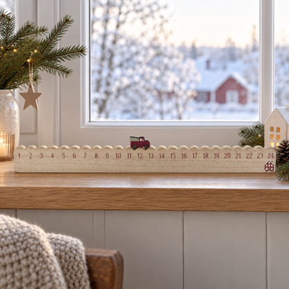 Adventskalender „Weihnachtsfahrt“ MDF 1–24 50cm – 2 Varianten – Ambienteansicht nah