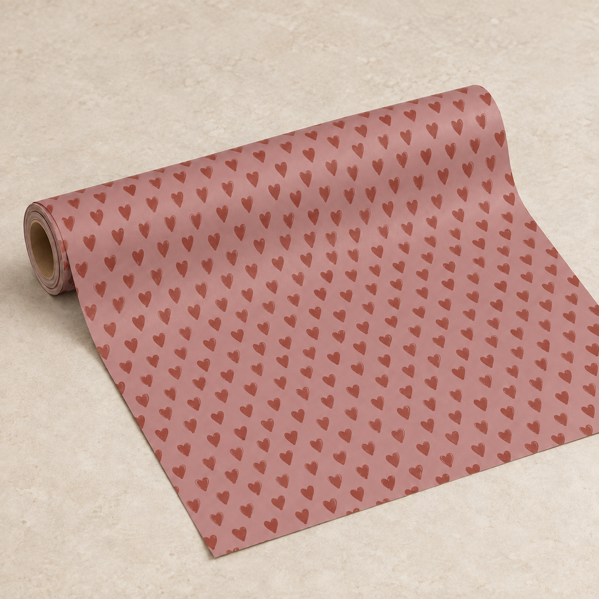Geschenkpapier „Herzen“ Desert Rose Rot 5m-Rolle – Produktansicht