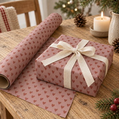Geschenkpapier „Herzen“ Desert Rose Rot 5m-Rolle – Ambienteansicht nah