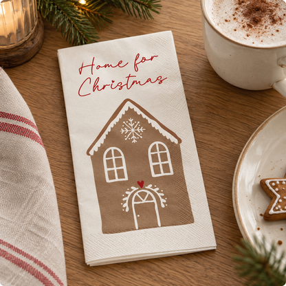 Papierservietten „Lebkuchenhaus“ 16er-Pack 10x20cm – Ambienteansicht nah