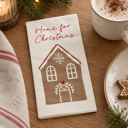 Papierservietten „Lebkuchenhaus“ 16er-Pack 10x20cm – Ambienteansicht nah