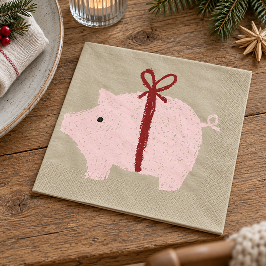 Papierservietten „Weihnachtsschwein“ 20er-Pack 16,5x16,5cm – Ambienteansicht nah