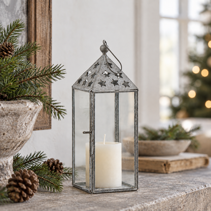 Laterne „Sternenlicht“ klein Metall Glas 23cm – Ambienteansicht nah