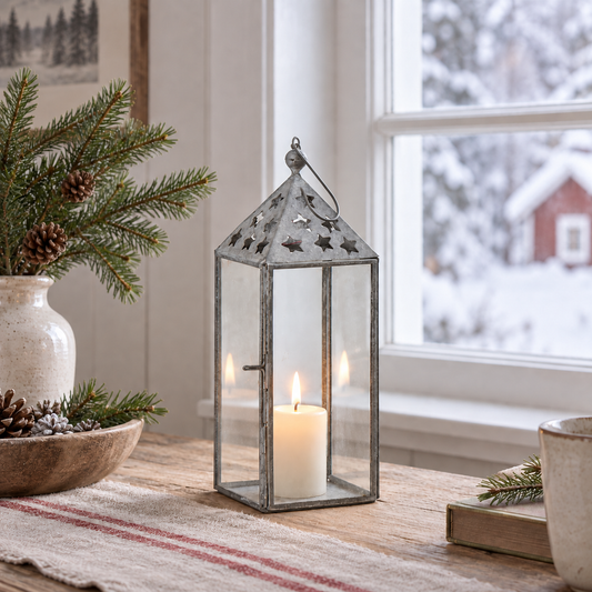 Laterne „Sternenlicht“ klein Metall Glas 23cm – Ambienteansicht im Raum