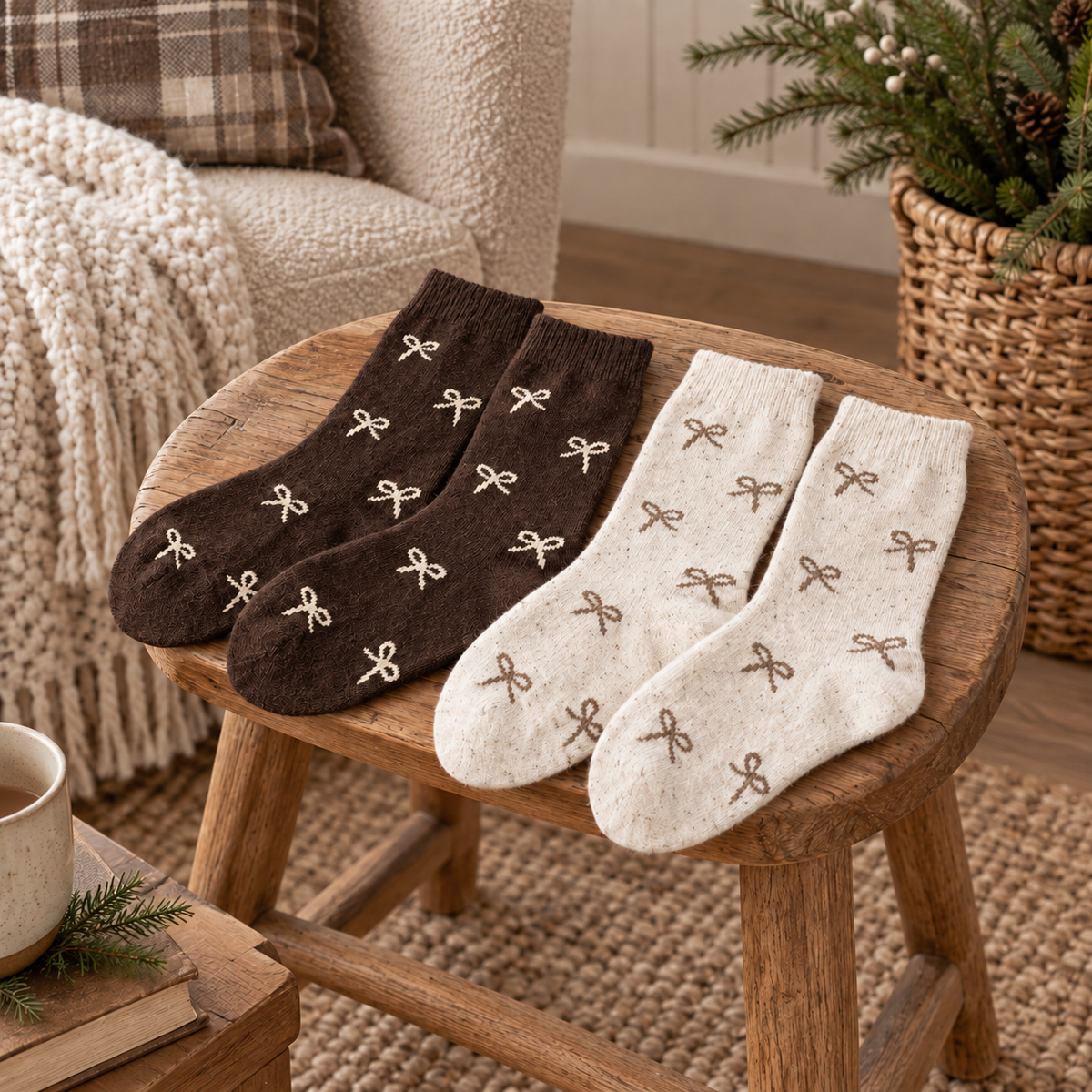 Socken „Schleifenliebe“ 2er-Set Braun/Taupe 36–41 – 3