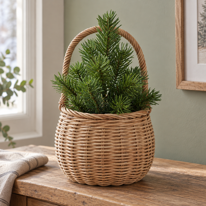 Korb „Rotkäppchen“ Rattan Natur mit Henkel 14cm – Ambiente · eigene 22-cm-Tanne im Korb