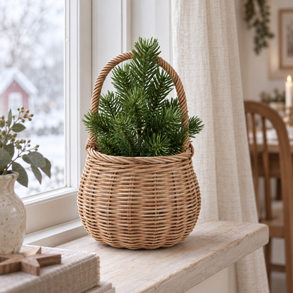 Korb „Rotkäppchen“ Rattan Natur mit Henkel 14cm – Ambiente · Winterfenster mit eigener Tanne