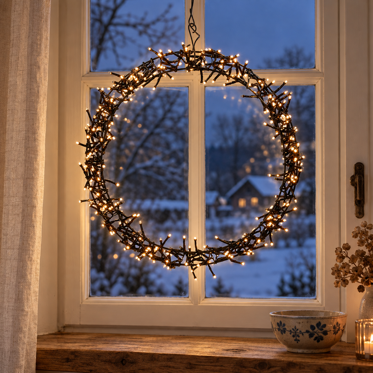 LED Lichterkranz mit 300 LEDs Warmweiß 38cm – Winterfenster