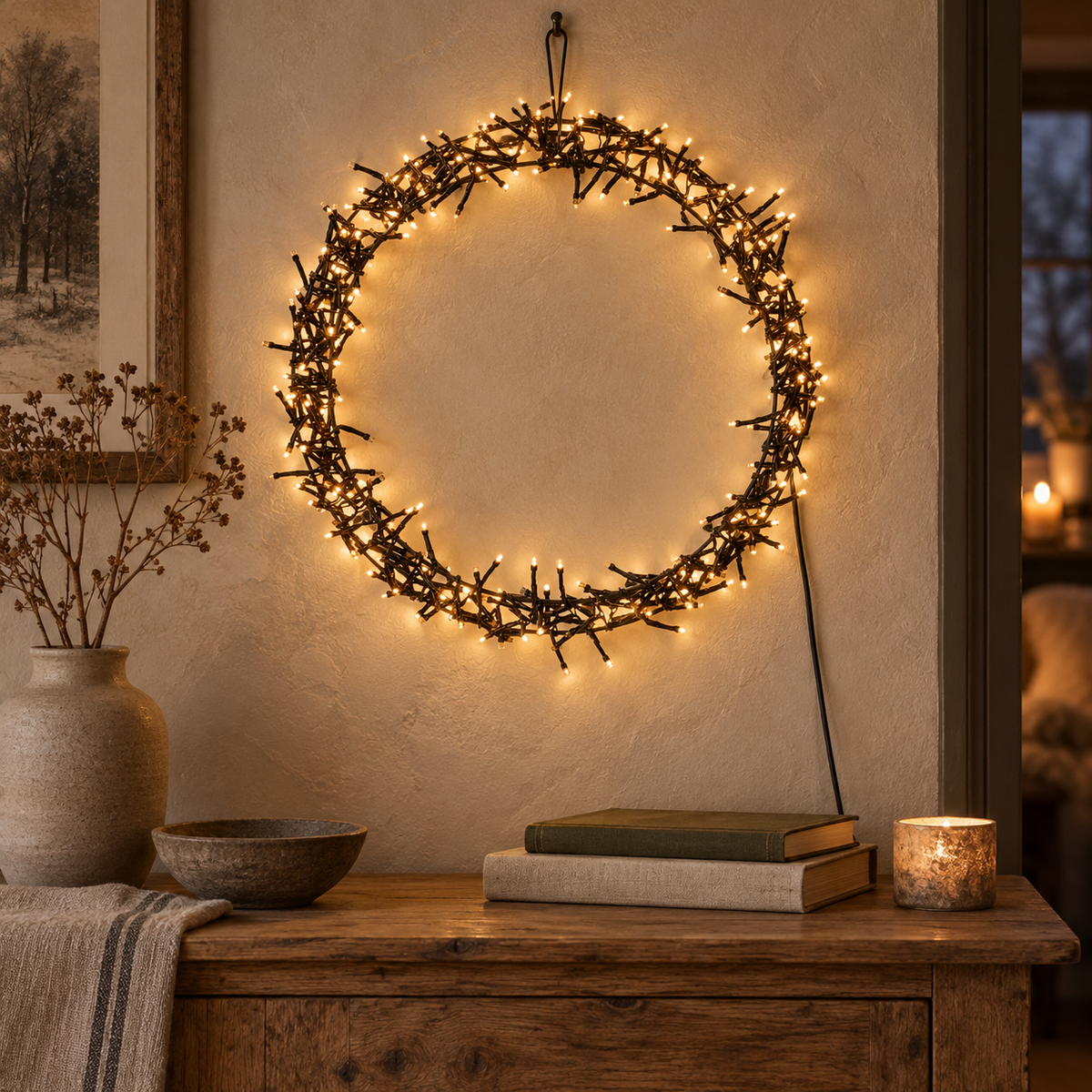 LED Lichterkranz mit 300 LEDs Warmweiß 38cm – Wohnraum
