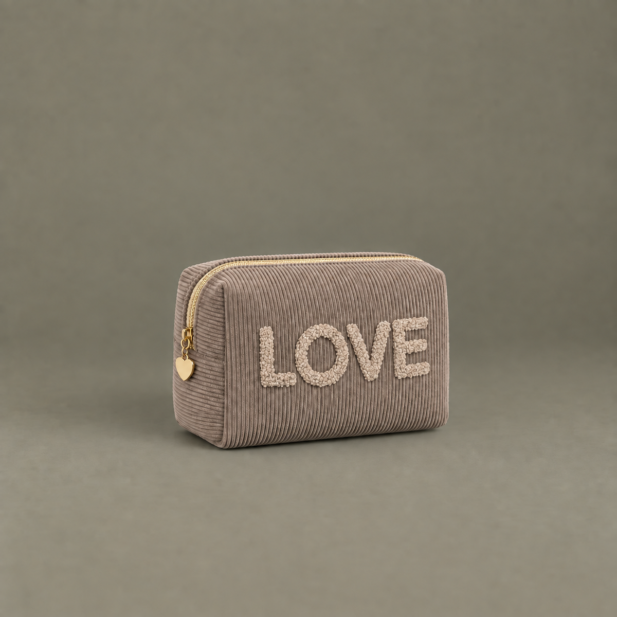 Kosmetiktasche „Love“ Cord Cappuccino Mokka – 2 Farben – 1