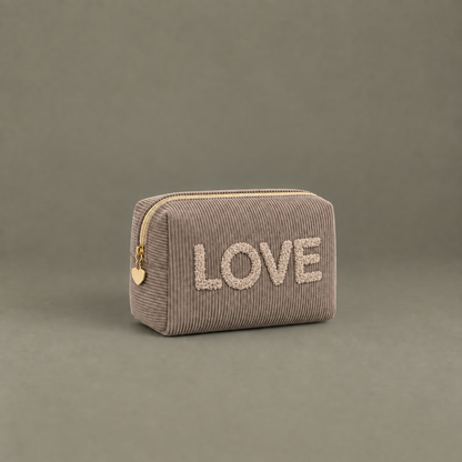 Kosmetiktasche „Love“ Cord Cappuccino Mokka – 2 Farben – 1