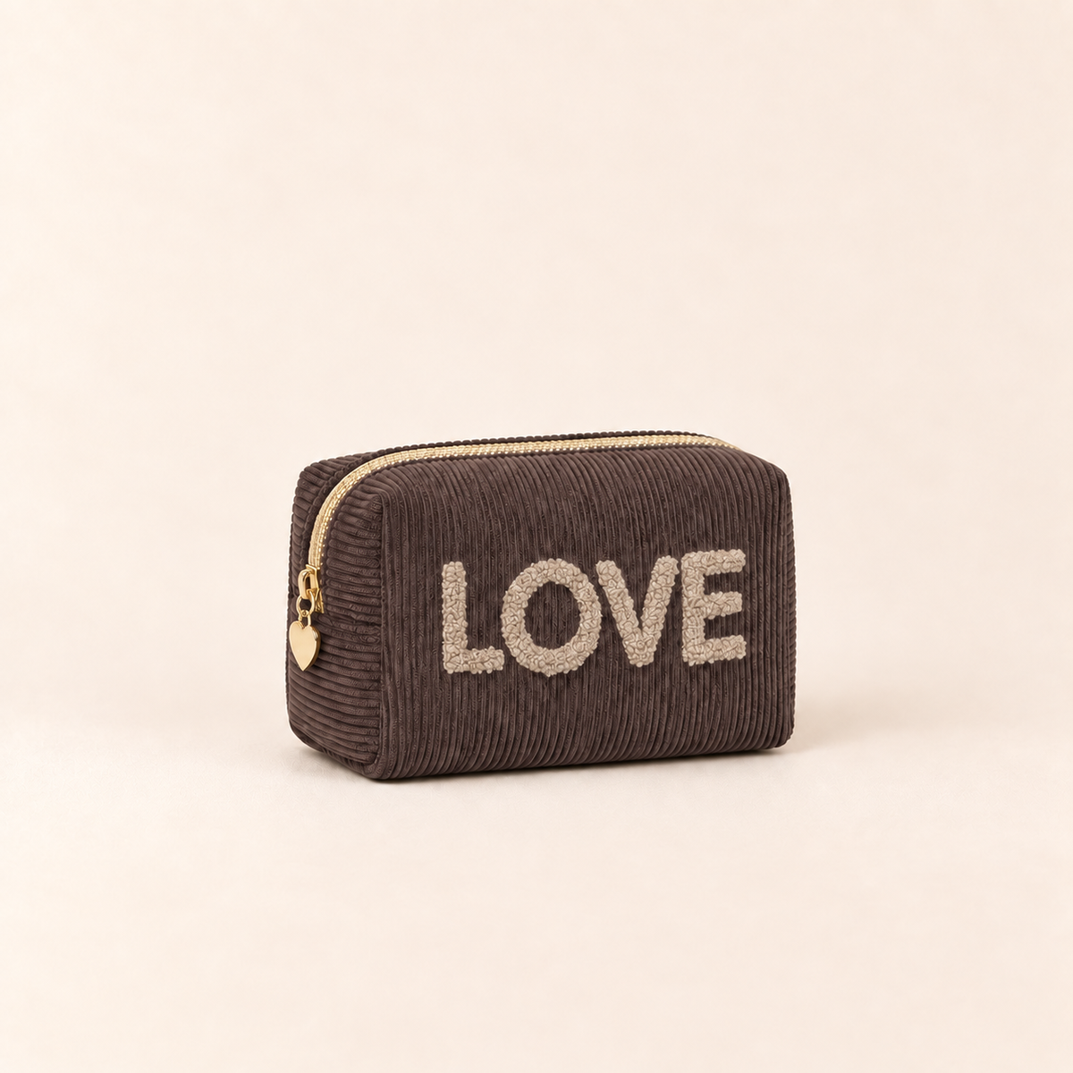 Kosmetiktasche „Love“ Cord Cappuccino Mokka – 2 Farben – 2