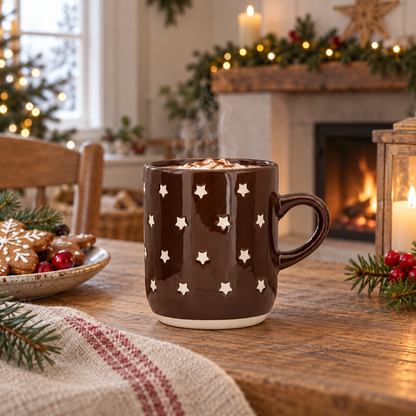 Tasse „Julens Stjerner“ Sterne Braun 9,5cm im weihnachtlichen Landhausambiente