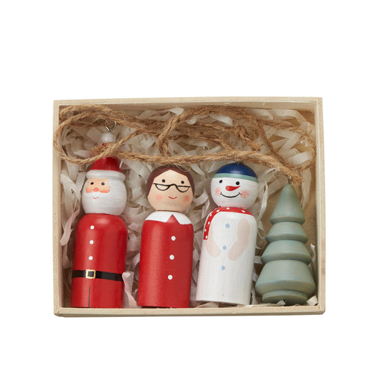 Anhänger Ornamente "Weihnachten" Holz 4er Set in Box - Wohnen auf dem Land