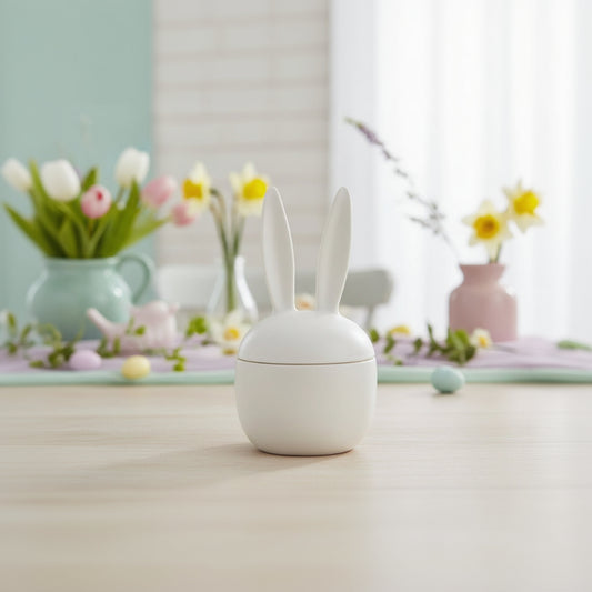 Schale Dose "Elaria" Hase Keramik matt weiß - Wohnen auf dem Land