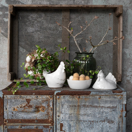 Schale Dose "Henne" mit Deckel Porzellan Creme-weiß - Wohnen auf dem Land