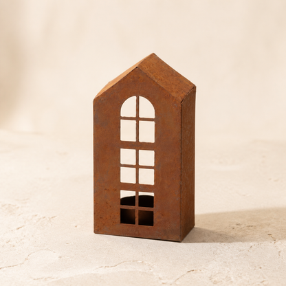 Windlicht Teelichthaus „Rusty“ Metall Rost 15cm – 01 freisteller