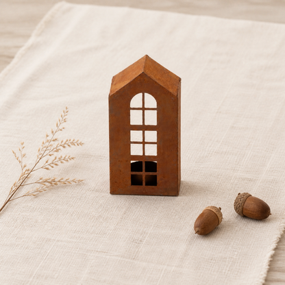 Windlicht Teelichthaus „Rusty“ Metall Rost 15cm – 03 ambiente draufsicht