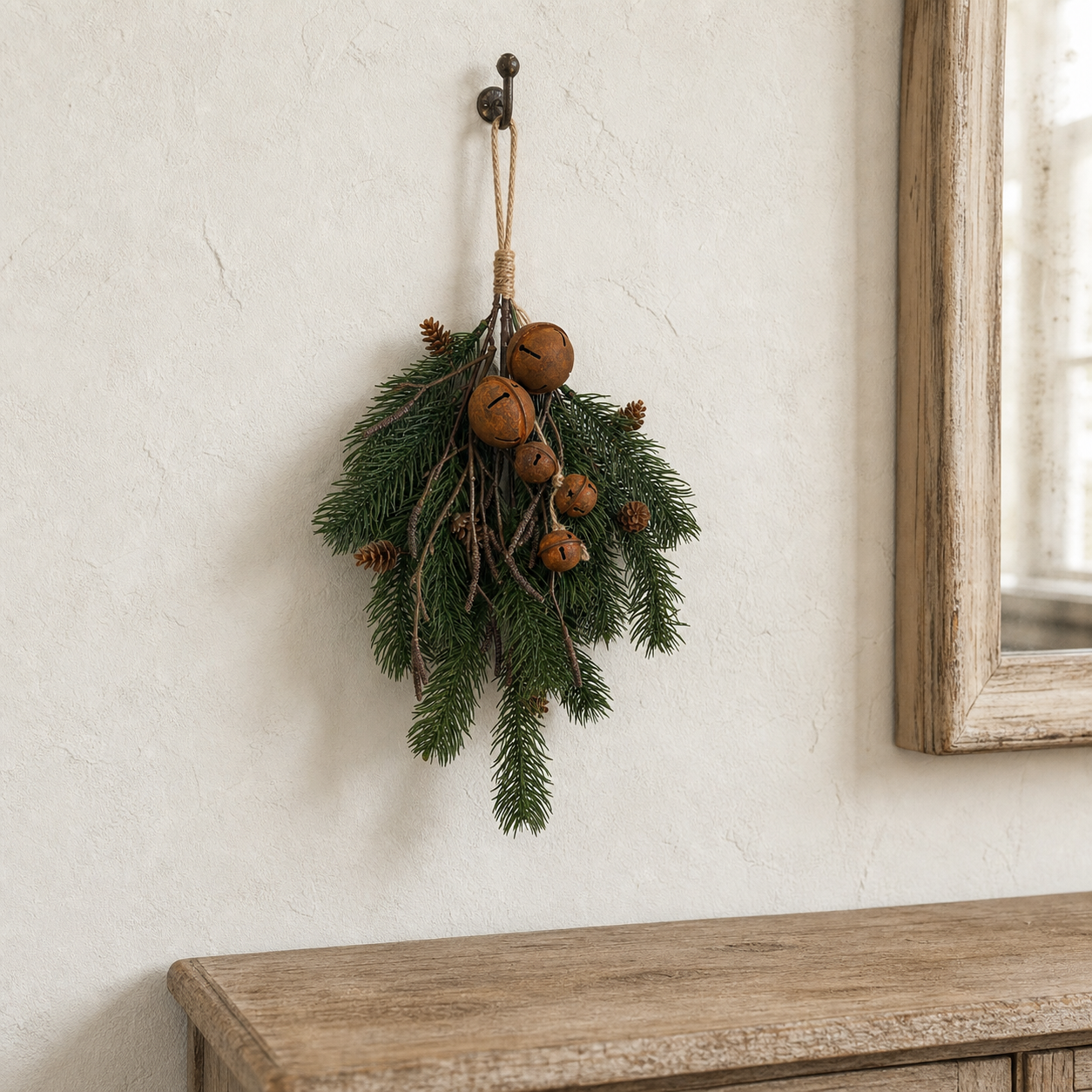 Deko-Zweig Winterklang aufgehängt im Landhausstil