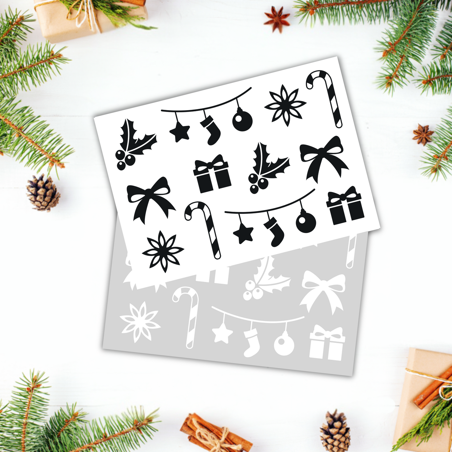 Aufkleber Ornamente "Weihnachtszeit" S/W - Wohnen auf dem Land