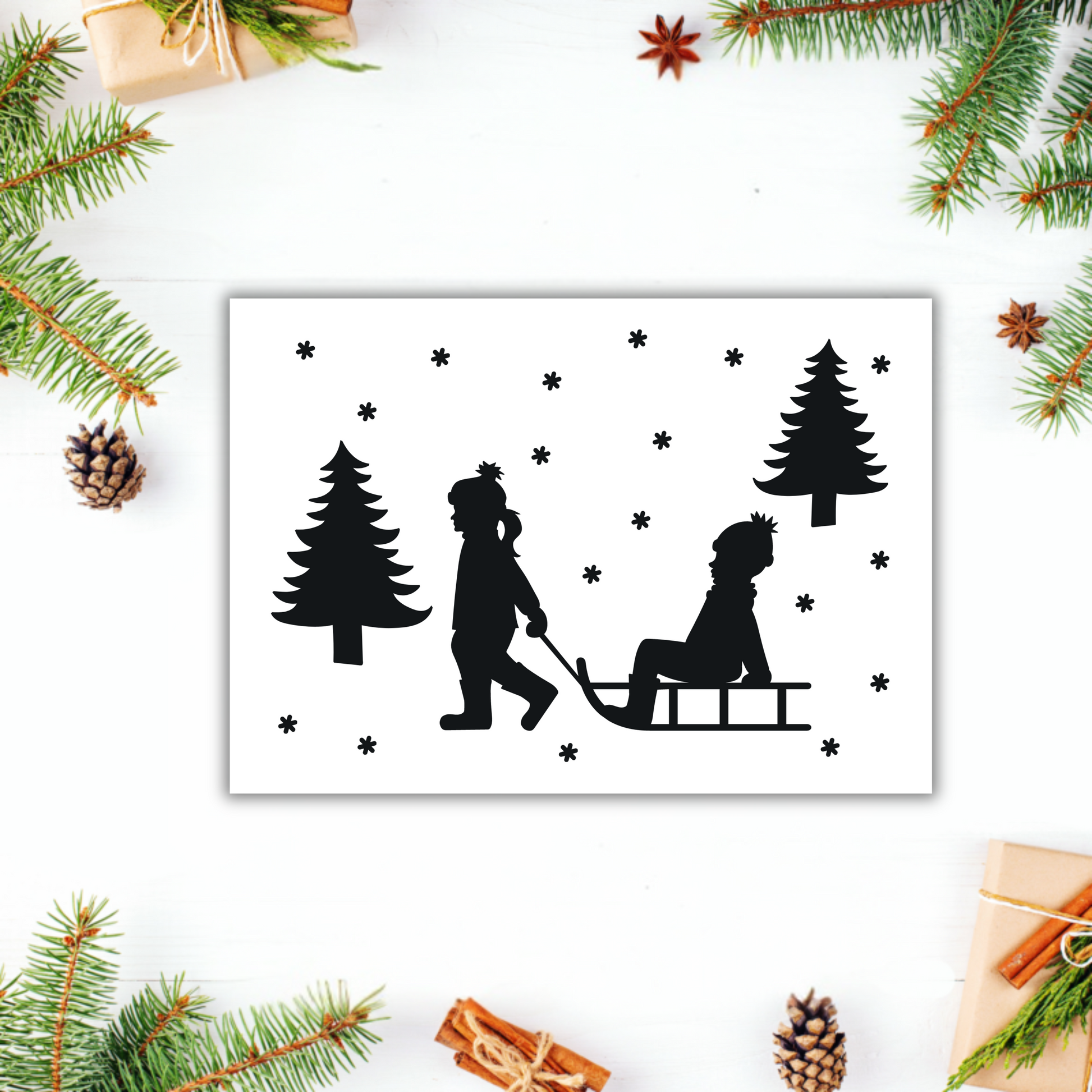 Aufkleber "Schlittenkinder" S/W - Wohnen auf dem Land