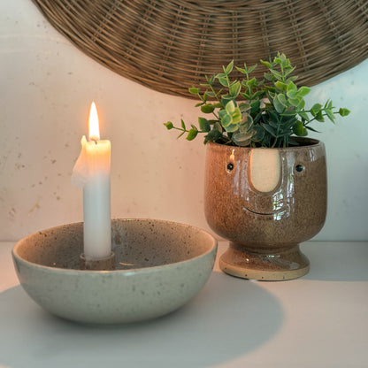 Pflanzpot Kübel "Mr. Mojo" mit Gesicht Keramik glasiert 3 Farben - Wohnen auf dem Land