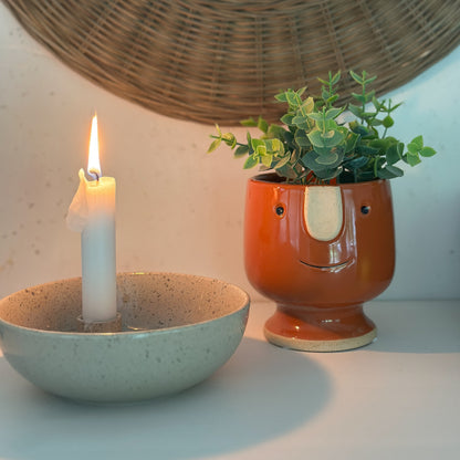 Pflanzpot Kübel "Mr. Mojo" mit Gesicht Keramik glasiert 3 Farben - Wohnen auf dem Land