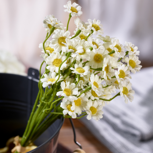 Künstlicher Gänseblümchen Blumenstrauß in weißer Blumenvase, 27cm, von Wohnen auf dem Land, dekorativ und natürlich wirkend