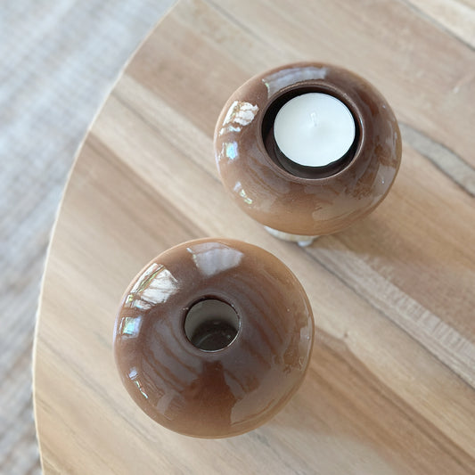 Blumenvase Kerzenhalter "Russle" Keramik glasiert Braun 10cm - Wohnen auf dem Land