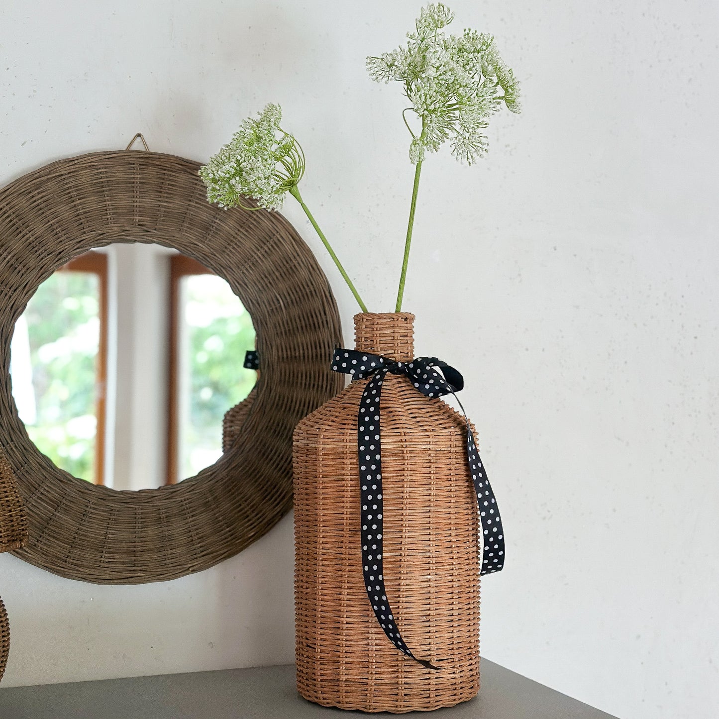 Hohe Blumenvase "Skandi Loft" von Wohnen auf dem Land, Rattan natur, 40 cm, stilvolle Vase für Blumen.