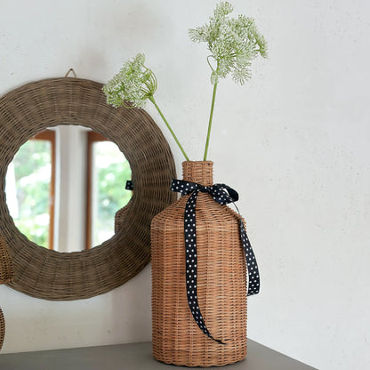 Hohe Blumenvase "Skandi Loft" von Wohnen auf dem Land, Rattan natur, 40 cm, stilvolle Vase für Blumen.