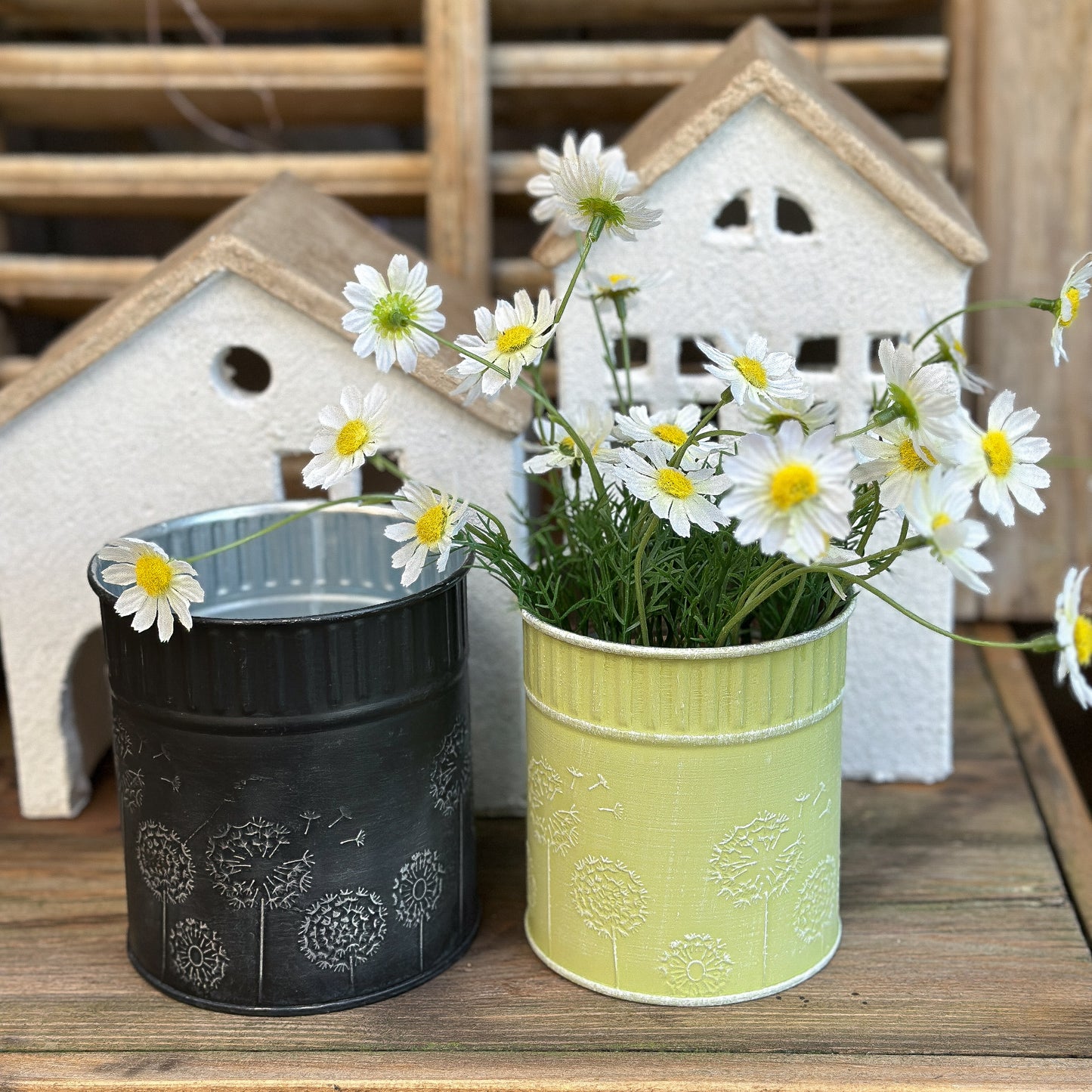 Dose Vase "Dandelion" Metall Vintage 2er Set 3 Varianten - Wohnen auf dem Land