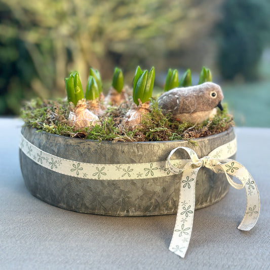 Dekoband "Blüten" in Creme-Grün, 15mm breit, von Wohnen auf dem Land, mit Blumenmuster auf weißem Band.